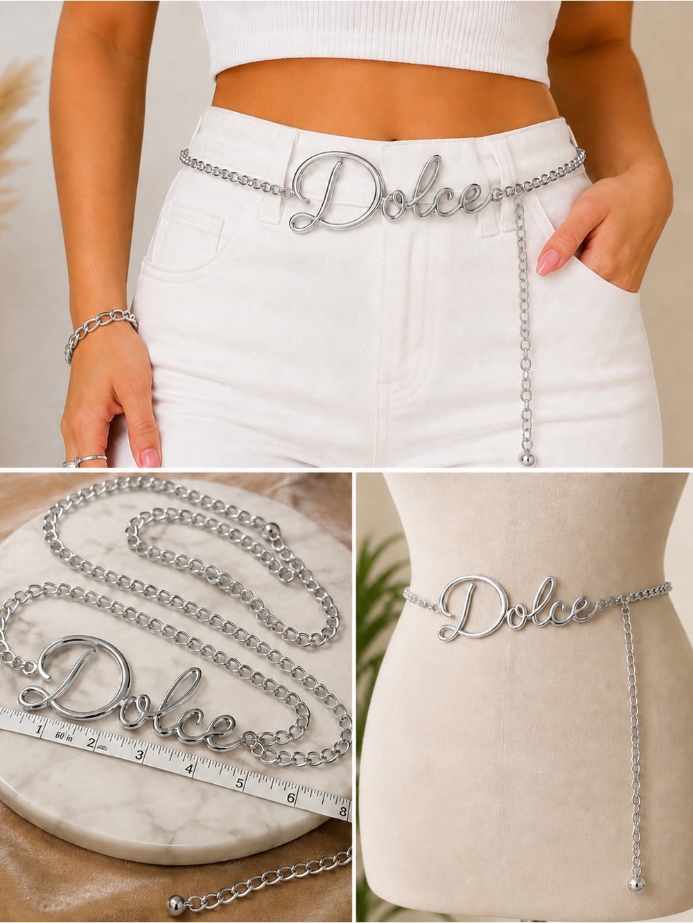 New Silver Tone Chain Waist Belt - Women Fashion Accessories - one size